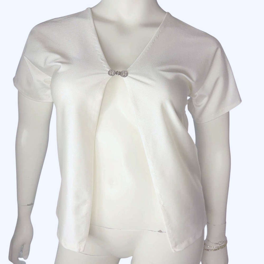 Vintage handmade White Shimmer Spandex Top Minimalist Quiet Luxory Old Money L‎